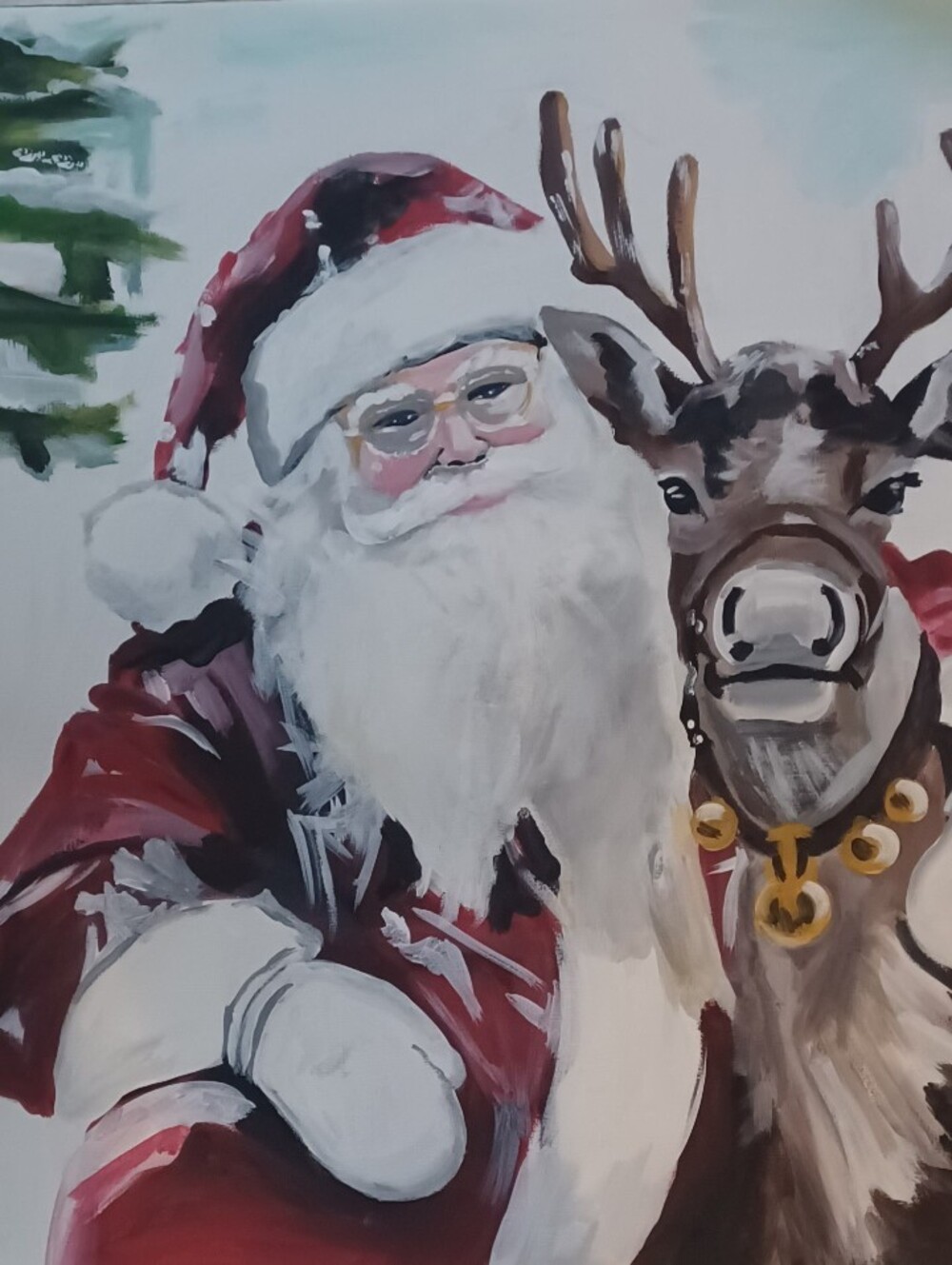 Festive Santa and Reindeer Holiday Wall Art – Red and White